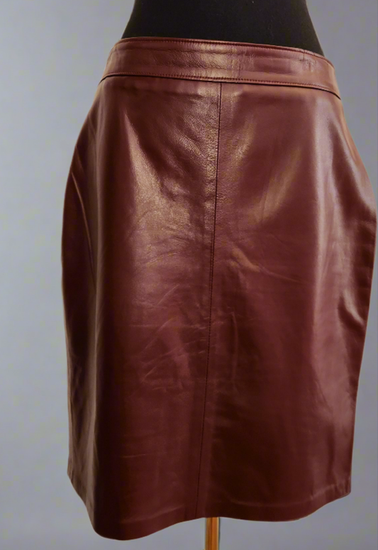 Burgundy leather skirt, JEYKA, size 40