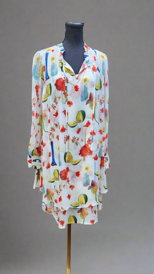 Gorman, floral floaty top with cream slip, size 14