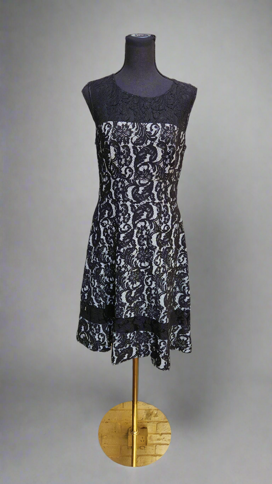 Black & White Lace Dress, Jacqui E Size 10