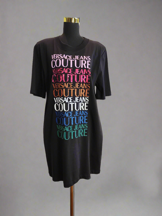 VERSACE JEANS COUTURE Repeat Logo Black Tee Dress