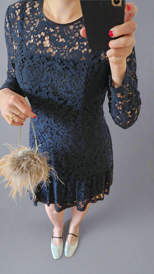 Navy Lace 3/4 Sleeve Dress, Cue Size 12